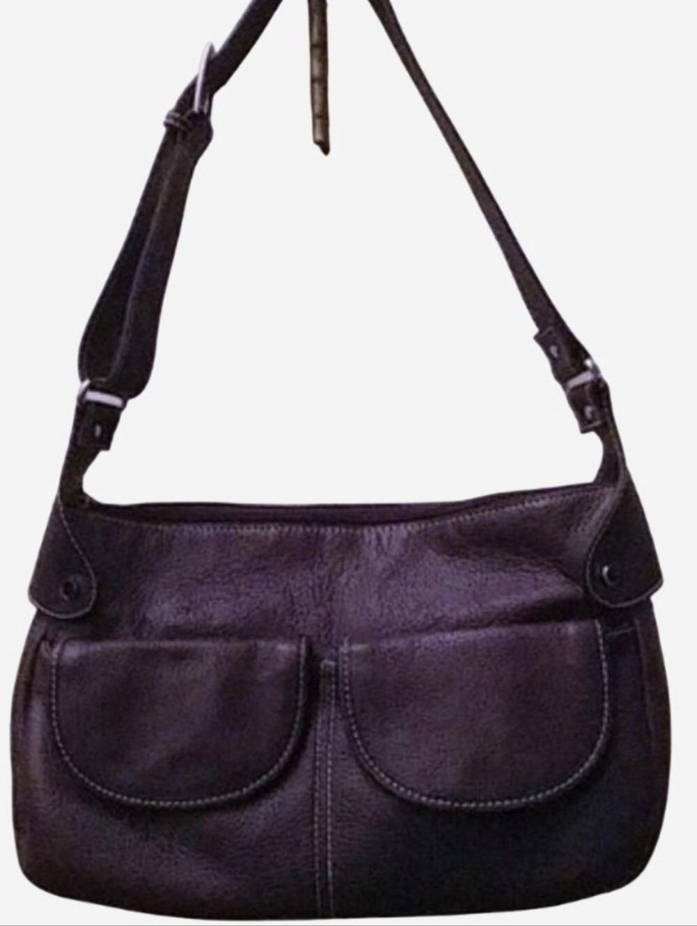 Maxx New York Dark Purple Pebbled Leather Shoulder Bag